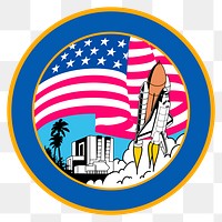 Space rocket png badge sticker, vehicle illustration on transparent background. Free public domain CC0 image.