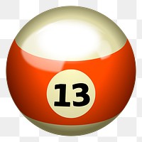 13 billiard ball png sticker, sport equipment illustration on transparent background. Free public domain CC0 image.