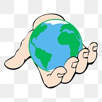 Globe in hand png sticker, environment illustration, transparent background. Free public domain CC0 image