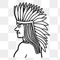 Native American man png sticker, traditional illustration, transparent background. Free public domain CC0 image