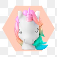 3D unicorn png badge sticker, business design in hexagon badge, transparent background