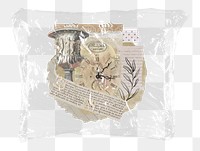 Ephemera collage png plastic bag sticker, vintage concept art on transparent background