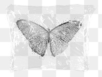 Png silver glitter butterfly plastic bag sticker, spirit animal concept art on transparent background