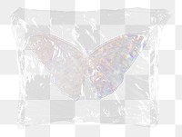 Holographic butterfly png plastic bag sticker, spirit animal concept art on transparent background