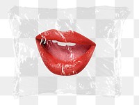 Woman's red png lips plastic bag sticker, gossip concept art on transparent background