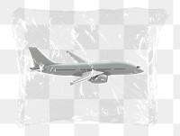 Flying airplane png plastic bag sticker, travel, transportation, aviation concept art on transparent background