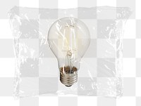 Light bulb png plastic bag sticker, ideas, electricity, energy concept art on transparent background