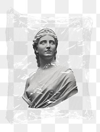 Artemis goddess png statue plastic bag sticker, Greek mythology concept art on transparent background