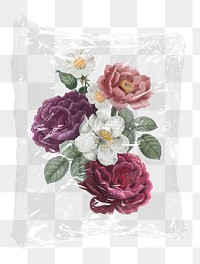 Aesthetic roses png flower plastic bag sticker, Spring concept art on transparent background