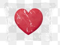 Red heart png plastic bag sticker, health, wellness concept art on transparent background