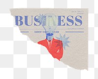 Png light bulb head businessman sticker, ripped newspaper, business headline, transparent background