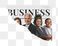 Successful entrepreneurs png sticker, ripped newspaper, business article headline, transparent background