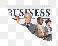 Successful CEOs png sticker, ripped newspaper, business article headline, transparent background