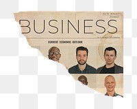 Diverse businessmen png ripped newspaper sticker, business headline, transparent background