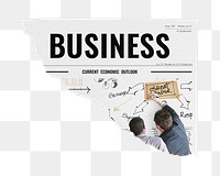 Business colleagues png brainstorming ripped newspaper sticker, teamwork, transparent background