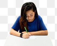 Png Asian girl writing sticker, education transparent background