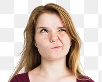 Confused teen girl png sticker, transparent background