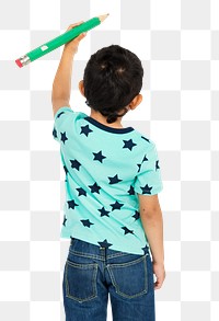 Little boy writing png sticker, transparent background