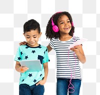 Kids listening to music png sticker, transparent background