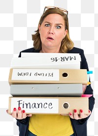 Businesswoman holding folders png sticker, transparent background