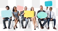 Png businesspeople with speech bubbles sticker, transparent background