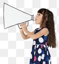 Girl png holding megaphone sticker, transparent background