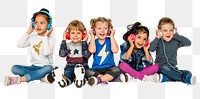 Kids with headphones png sticker, transparent background