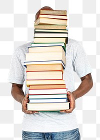 Png man carrying books sticker, education transparent background