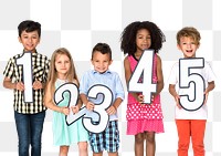 Kids holding numbers png sticker, transparent background