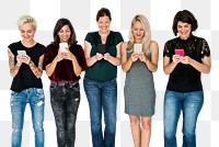 Diverse png people using phones sticker, transparent background