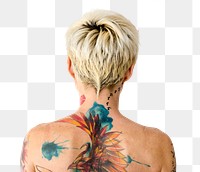 Tattooed woman's back png sticker, transparent background