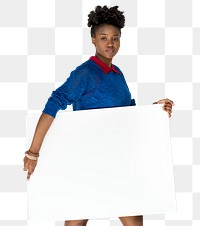 African-American girl png holding sign sticker, transparent background