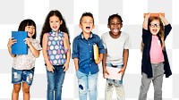 Kids holding tablets png sticker, transparent background