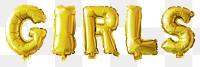 Girls word png, letter foil balloon collage element, transparent background