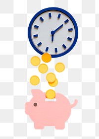Time is money png, piggy bank with clock sticker, transparent background