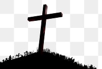 Cross on hill png border, transparent background