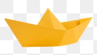 Boat origami png sticker, yellow paper craft image on transparent background