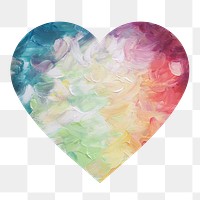 Colorful abstract png painting badge sticker, art photo in heart shape, transparent background