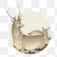 Png Ohara Koson's deers badge sticker, famous painting, transparent background remixed by rawpixel