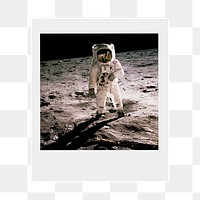 Astronaut png on the moon sticker, galaxy  instant photo, transparent background
