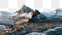 Snowy mountain png border, transparent background