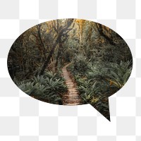 Forest pathway png badge sticker, nature photo in speech bubble, transparent background