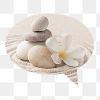 Zen stones png badge sticker, wellness photo in speech bubble, transparent background