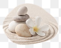 Zen stones png badge sticker, wellness photo in blob shape, transparent background