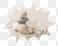 Zen stones png badge sticker, wellness photo in bang  shape, transparent background