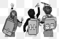 Png elementary schoolers sticker, education black and white, transparent background