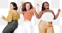 Diverse women dancing png sticker, transparent background