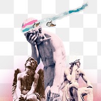 Crying statue png sticker, mental health collage art transparent background