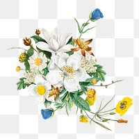 Png white flower bouquet  sticker, botanical transparent background