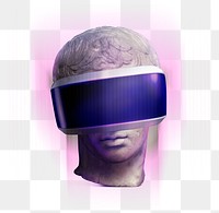 Smart technology png, statue wearing VR headset, transparent background